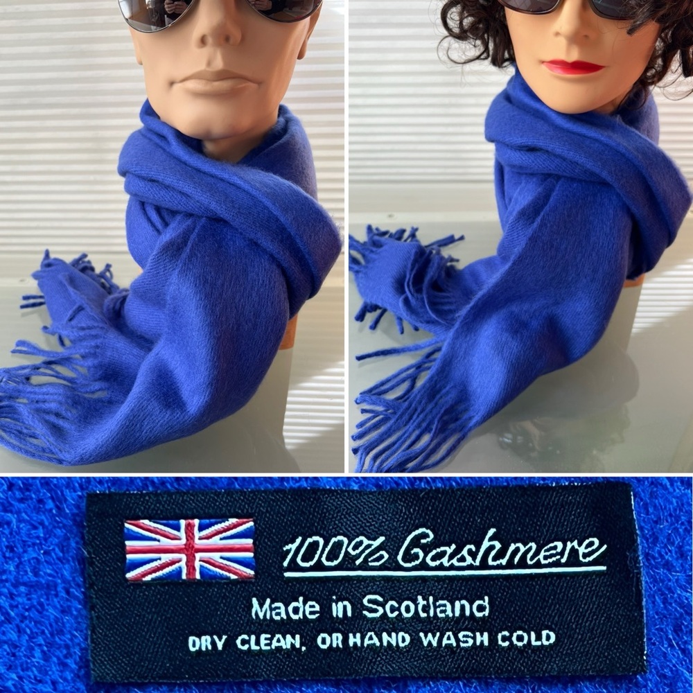 🏴󠁧󠁢󠁳󠁣󠁴󠁿Solid Royal Blue 100% Cashmere Fringed Unisex Made in Scotland Scarf